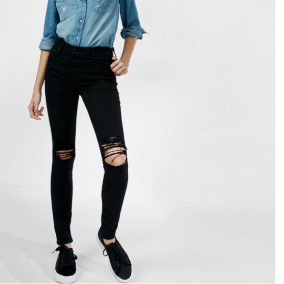 Black High Rise Ripped Jeggings from Express - Picture 2 of 6
